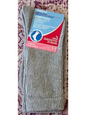 Diabetic Comfort Womens Crew Socks Gray Size 5-9 Non Binding Wide Top!!
